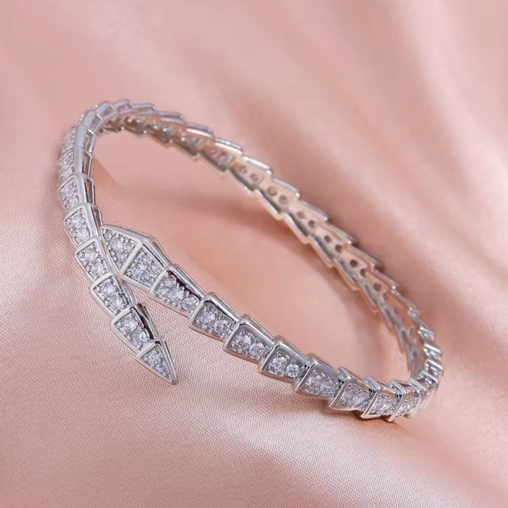 Serpenti Snake Crystal Silver Cuff Bracelet